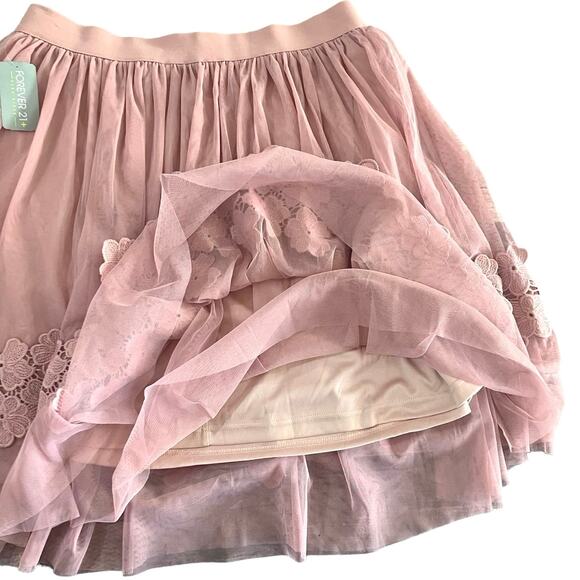 Forever 21 Womens Dusty Pink Layered Mesh Floral Lace Lined Skirt | Size 0X NWT - Picture 5 of 10